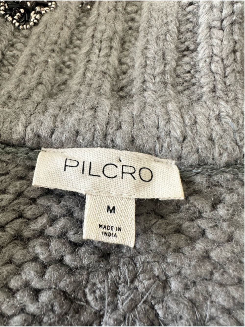 Pilcro Embellished Floral Collared Cardigan Sweater Grey Medium Anthropologie - Picture 5 of 14